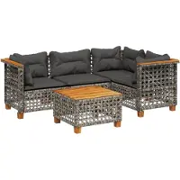 vidaXL 5-delige Loungeset met kussens poly rattan grijs