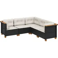 vidaXL 5-delige Loungeset met kussens poly rattan zwart