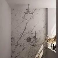 Brauer Brushed Carving thermostatische inbouw regendouche 3-weg rond SET 78 met 30 cm douchekop en plafondarm en staaf handdouche en doucheslang en wandaansluitbocht RVS geborsteld PVD