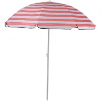 Sonstiges Camp Active zonnescherm - zonbescherming, diameter 170 x 200 cm - voor terras, balkon en strand - strandparasol met stok - roze/wit gestreept