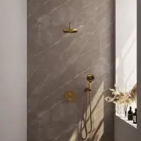Brauer Edition Inbouw Regendoucheset 3-weg Rond - 20cm Hoofddouche - Gebogen Wandarm - 3 Standen Handdouche - Wandhouder - Geborsteld Goud PVD - Kranen, Douchekranen, Douchesets, Inbouw douchesets