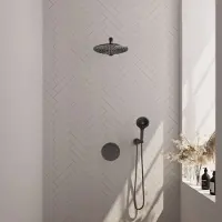 Brauer Edition Inbouw Regendoucheset 3-weg Rond - 30cm Hoofddouche - Rechte Wandarm - 3 Standen Handdouche - Wandhouder - Geborsteld Gunmetal PVD - Kranen, Douchekranen, Douchesets, Inbouw douchesets