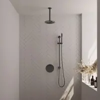 Brauer Carving Inbouw Regendoucheset 3-weg Rond - 20cm Hoofddouche - Plafondarm - Staafhanddouche - Glijstang - Geborsteld Gunmetal PVD - Messing - Kranen, Douchekranen, Douchesets, Inbouw douchesets