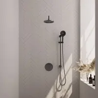 Brauer Carving Inbouw Regendoucheset 3-weg Rond - 20cm Hoofddouche - Gebogen Wandarm - 3 Standen Handdouche - Glijstang - Geborsteld Gunmetal PVD - Kranen, Douchekranen, Douchesets, Inbouw douchesets