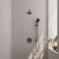 Brauer Carving Inbouw Regendoucheset 3-weg Rond - 20cm Hoofddouche - Rechte Wandarm - 3 Standen Handdouche - Glijstang - Geborsteld Gunmetal PVD - Kranen, Douchekranen, Douchesets, Inbouw douchesets