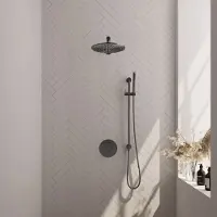 Brauer Carving Inbouw Regendoucheset 3-weg Rond - 30cm Hoofddouche - Rechte Wandarm - Staafhanddouche - Glijstang - Geborsteld Gunmetal PVD - Messing - Kranen, Douchekranen, Douchesets, Inbouw