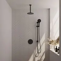 Brauer Black Carving thermostatische inbouw regendouche 3-weg rond SET 95 met 20 cm douchekop en plafondarm en 3-standen handdouche en doucheslang en geïntegreerde glijstang mat zwart