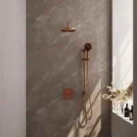 Brauer Copper Carving thermostatische inbouw regendouche 3-weg rond SET 93 met 20 cm douchekop en gebogen muurarm en 3-standen handdouche en doucheslang en geïntegreerde glijstang koper geborsteld PVD