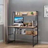 Costway SureDeal - Bureau - Licht Hout - 2 Opbergplanken - 120x57x140 cm - Bureau - Slaapkamer - Kantoor - Boekenkast - Plankenkast - Gaming