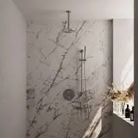 Brauer Brushed Edition thermostatische inbouw regendouche 3-weg rond SET 89 met 20 cm douchekop en plafondarm en staaf handdouche en doucheslang en geïntegreerde glijstang RVS geborsteld PVD