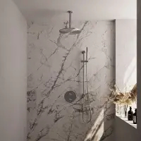 Brauer Brushed Carving thermostatische inbouw regendouche 3-weg rond SET 90 met 30 cm douchekop en plafondarm en staaf handdouche en doucheslang en geïntegreerde glijstang RVS geborsteld PVD