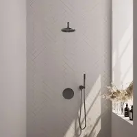 Brauer Carving Inbouw Regendoucheset 3-weg Rond - 20cm Hoofddouche - Gebogen Wandarm - Staafhanddouche - Wandhouder - Geborsteld Gunmetal PVD - Kranen, Douchekranen, Douchesets, Inbouw douchesets
