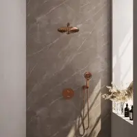 Brauer Carving Inbouw Regendoucheset 3-weg Rond - 30cm Hoofddouche - Rechte Wandarm - 3 Standen Handdouche - Wandhouder - Geborsteld Koper PVD - Kranen, Douchekranen, Douchesets, Inbouw douchesets