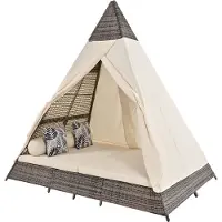 Merax Moderne Rattan Loungeset Tent - Polyrattan Tuintent voor 4 Personen - Tent voor in de Tuin - Grijs met Beige