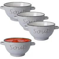 Excellent houseware soepkom gres - 6x - lichtgrijs - porselein - D16 cm - serveer/snackschaaltje