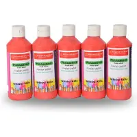 Discountershop Plakkaatverf Extra Dekkende 5 Stuks Plakkaatverf Rood 250ml | Kind- en Volwassenvriendelijk | Uitwasbaar en Niet-Giftig | Geschikt voor Papier en Hout - 16cm Hoog, 5cm Breed
