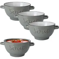 Excellent houseware soepkom gres - 4x - lichtgrijs - porselein - D14 cm - serveer/snackschaaltje