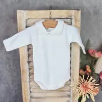 Babidu Romper/Body | Wit | Lange mouw | Gehaakt Randje langs kraag | 1190| 1 maand | maat 56
