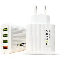 Hesker USB Adapter Met 4 Poorten - 3 x USB 3.1A - 1 x Quickcharge 3.0 - USB Stekker - USB Lader - USB Oplader - Wit - Koptelefoon / Smartwatch / Smartphone / Tablet etc