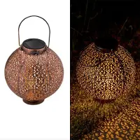 Navaris tuinverlichting - LED solar lamp - Buitenverlichting met sensor - Lantaren op zonne-energie - Decoratieve ronde lamp met ornamentdesign