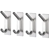 TOJ Zelfklevende Kapstokhaken - Ophanghaken - Muurhaken - Set Van 4 Stuks – Plakstrip - Zilver