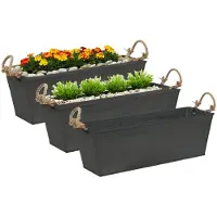 Merkloos Mega Collections plantenbak/bloembak Recta - 3x - balkon/terras - zink - zwart - L37 x D13 X H10 cm - IJzeren emmer / te