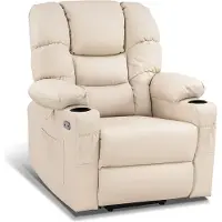 Mara Bobby's Luxe Relax stoel - Ligpositie 170 Graden - Voetensteun - Chill stoel - USB Aansluiting - Crème Wit - Leer - Retro - Tv stoel - Sta Op Functie - 3 Motoren -‎ 90 x 84 x 108 cm