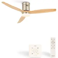 Create - Plafondventilator 40W silent Ø132 cm met litch Controller voor wandmontage + afstandsbediening - Niquel Naturel hout - WIND CALM