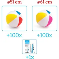 Intex Opblaasbare Strandballen - Strandbal Voordeelverpakking - 2 x 100 stuks - Strandbal Jumbo - Diameter 51 en 61 cm - Ideal voor Festivals - Inclusief handig Reparatiesetje