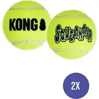 Kong squeakair tennisbal geel met piep Large 8 cm 2x2 st - Speelgoed Honden