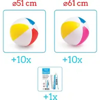 Intex Opblaasbare Strandballen - Strandbal Voordeelverpakking - 2 x 10 stuks - Strandbal Jumbo - Diameter 51 en 61 cm - Ideal voor Festivals - Inclusief handig Reparatiesetje