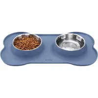 Unyqoos 2x voerbak met anti-slipmat - Set van voer- en drinkbak voor hond of kat - 400 ml - Van rvs