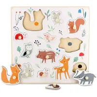 Vilac Houten inlegpuzzel - - Ref. 7100 - Bosdieren - 12 stukken - Kleurrijke schijfjes