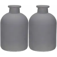 Merkloos Jodeco - Bloemenvaas Avignon - 2x - Fles model - glas - mat grijs - H17 x D11 cm - Vazen