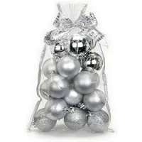 Merkloos 20x stuks kunststof kerstballen zilver mix 6 cm in giftbag - Kerstbal