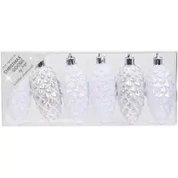 Merkloos Christmas goods Kersthangers - 6x - dennenappels - wit - 9 cm - Kersthangers