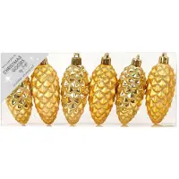 Merkloos Christmas Goods Kersthangers - 6x - dennenappels - goud - 9 cm - Kersthangers