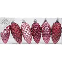 Merkloos Christmas Goods Kersthangers - 6x - dennenappels - roze - 9 cm - Kersthangers