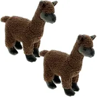 Merkloos Set van 2x stuks pluche knuffel dieren bruine Alpaca van 20 cm - Knuffeldier