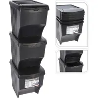 Excellent houseware Afvalscheidingsbakken - Stapelbaar - Kunststof - 3 x 22 liter