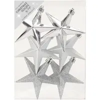 Merkloos Christmas goods Kersthangers - 6x - sterren - zilver - 10 cm - Kersthangers