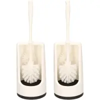 Merkloos 2x stuks wc-borstels/toiletborstels met randreiniger inclusief houder wit 41 cm van kunststof - Toiletborstels