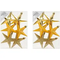 Merkloos 12x stuks kunststof kersthangers sterren goud 10 cm kerstornamenten - Kersthangers