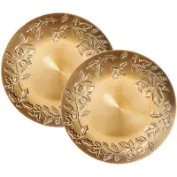 Merkloos Inge Christmas kerstdiner onderborden - 4x -D33 cm -goud bladeren - Onderborden