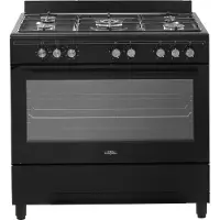 Everglades EVCK9010 - Gasfornuis - Mat Zwart - 90CM - 96 Liter - 8 Ovenstanden - Turbo Hete Lucht Oven - Timer - Wokbrander - 5 Jaar Garantie