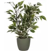 Mica Decorations Groen/witte ficus kunstplant 40 cm met plantenpot dennengroen D13.5 en H12.5 cm - Kunstplanten