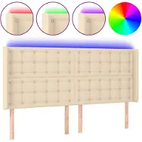 vidaXL Hoofdbord LED 203x16x118/128 cm stof crèmekleurig
