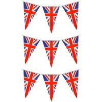 Merkloos Set van 3x stuks engeland/UK feest thema vlaggetjes 7 meter - Vlaggenlijnen