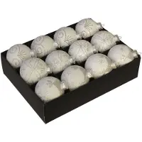 Othmar decorations 12x Glazen gedecoreerde witte kerstballen 7,5 cm - Kerstbal