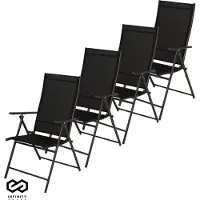 Infinity Goods Tuinstoel - 4 Stuks - 7 Verstelbare Standen - Inklapbaar - Tuin of Balkon - Weerbestendig - Textileen - Zwart